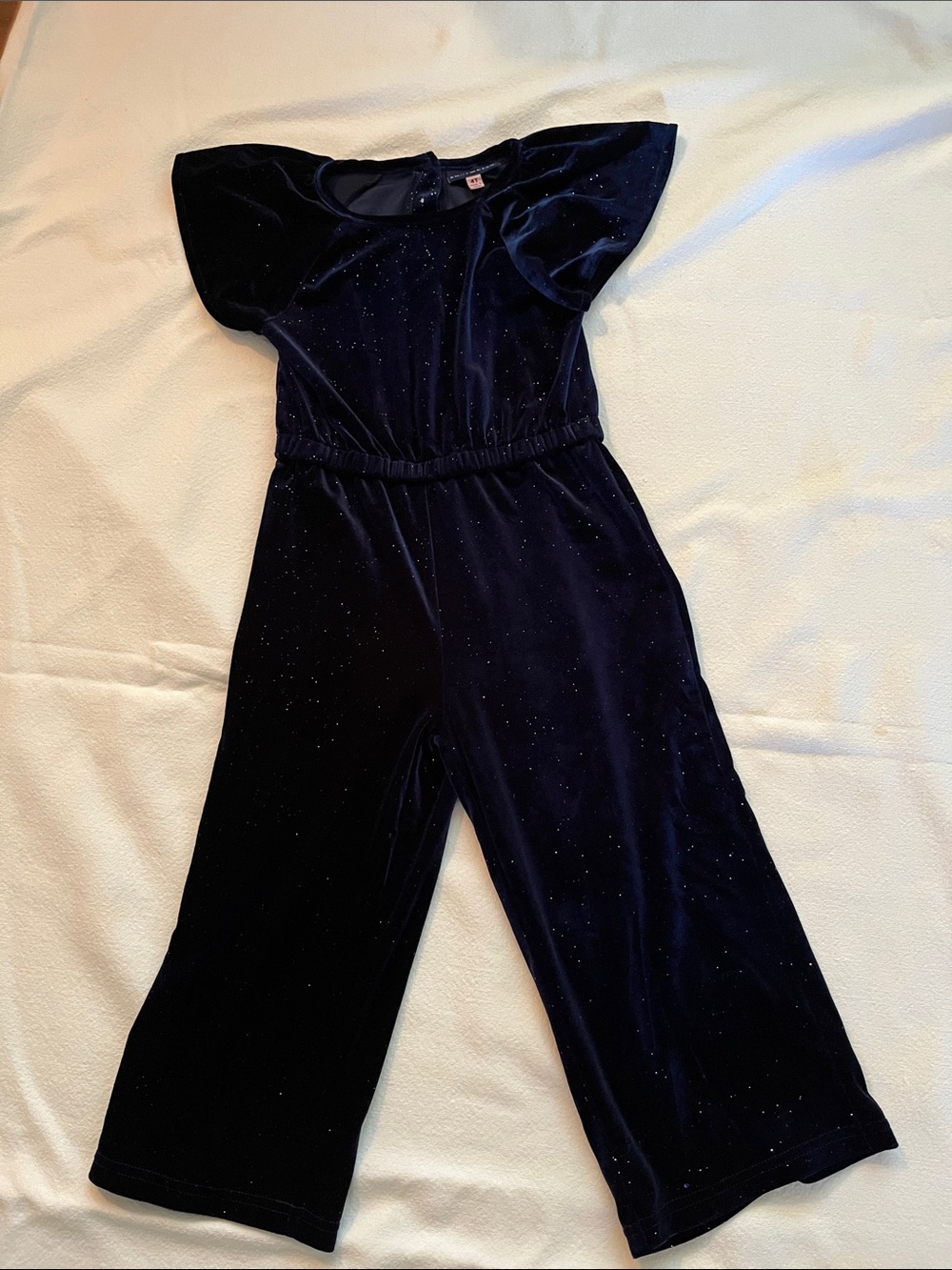 Andy & Evan Sparkle Velvet Wide-Leg Jumpsuit - Navy Blue